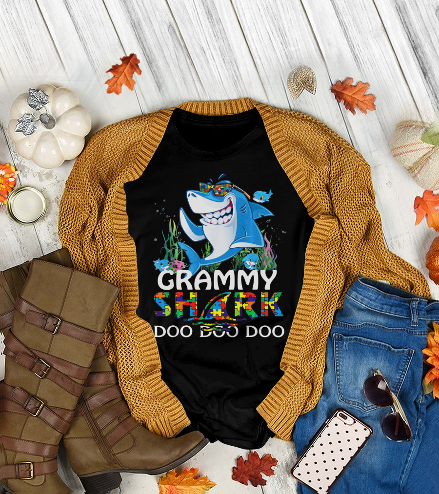 Grammy Shark Autism Awareness Doo Doo Doo T-Shirt