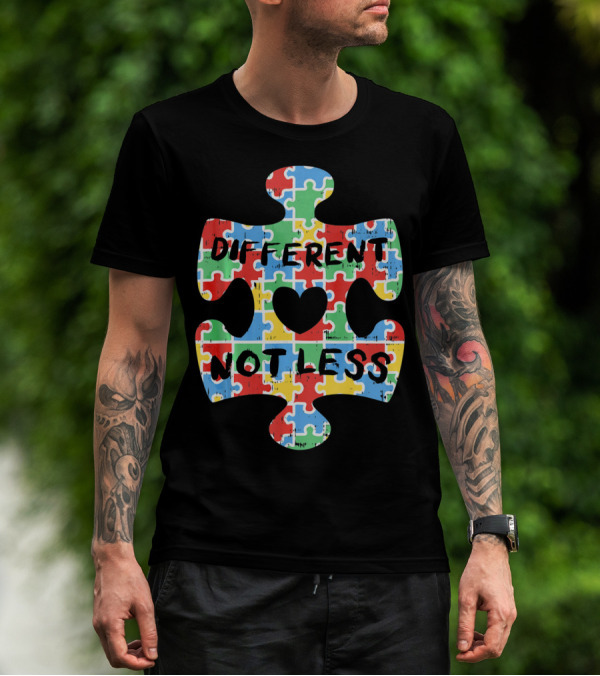 Different Not Less Autism Awareness Puzzle Piece Heart T-Shirt