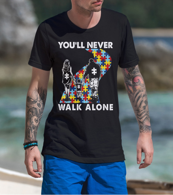 You'll Never Walk Alone Family Autism Awareness Puzzle Path T-Shirt