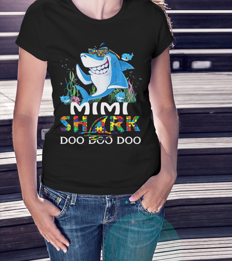 Mimi Shark Autism Awareness Doo Doo Doo T-Shirt