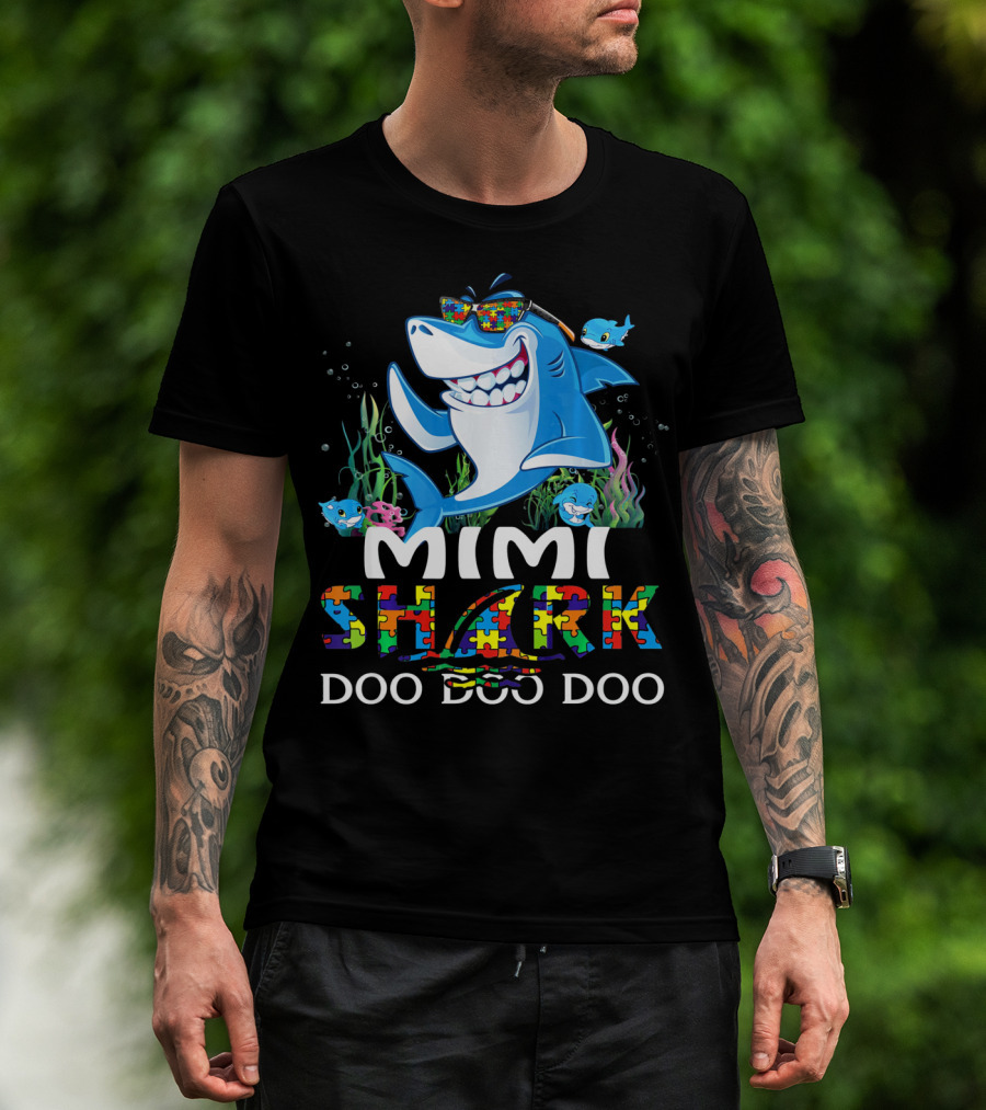 Mimi Shark Autism Awareness Doo Doo Doo T-Shirt
