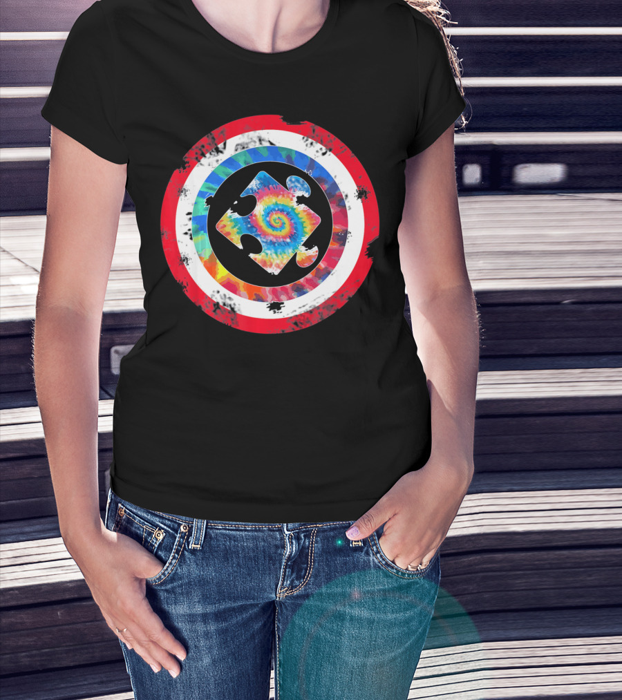 Tie Dye Captain Puzzle Autism Awareness Spiral T-Shirt