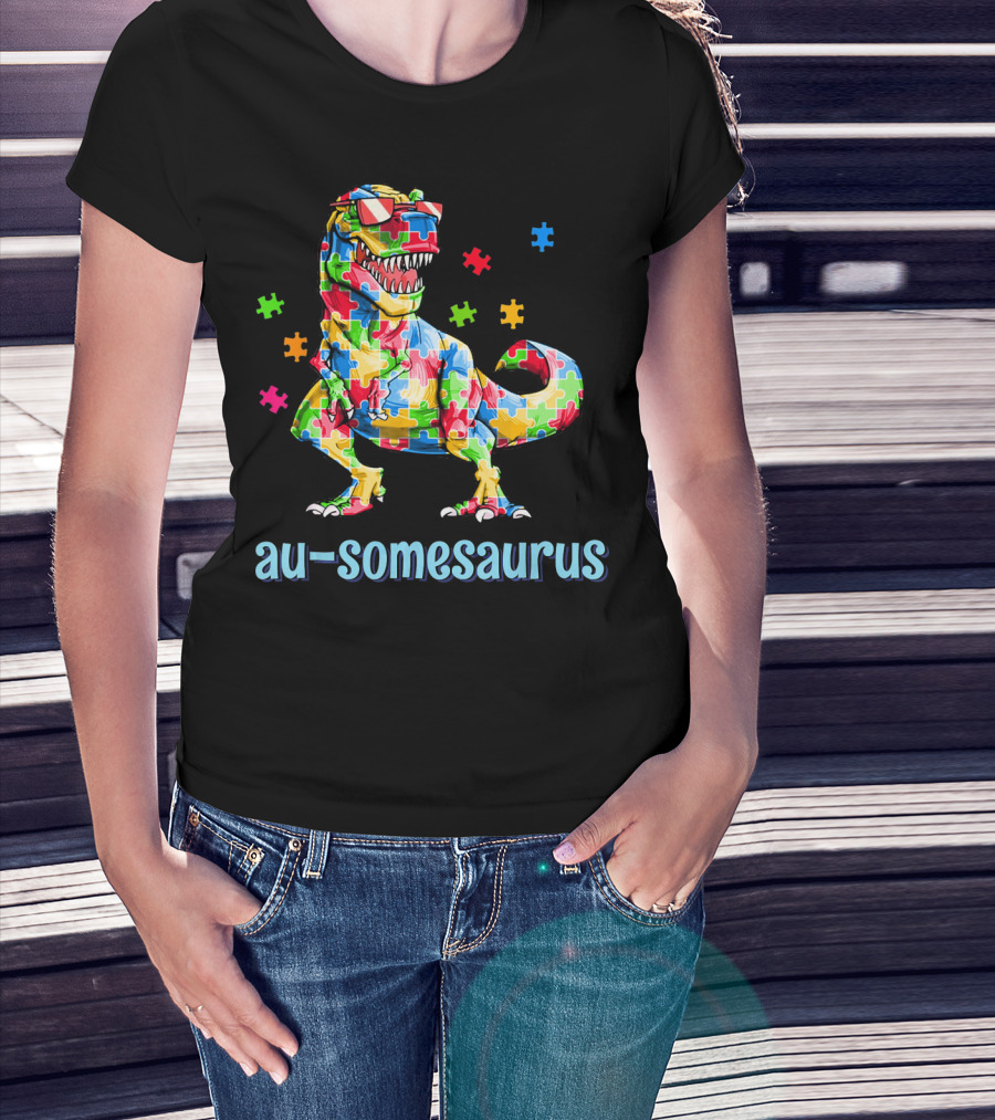 Au-somesaurus Dinosaur Autism Awareness Puzzle T-Shirt