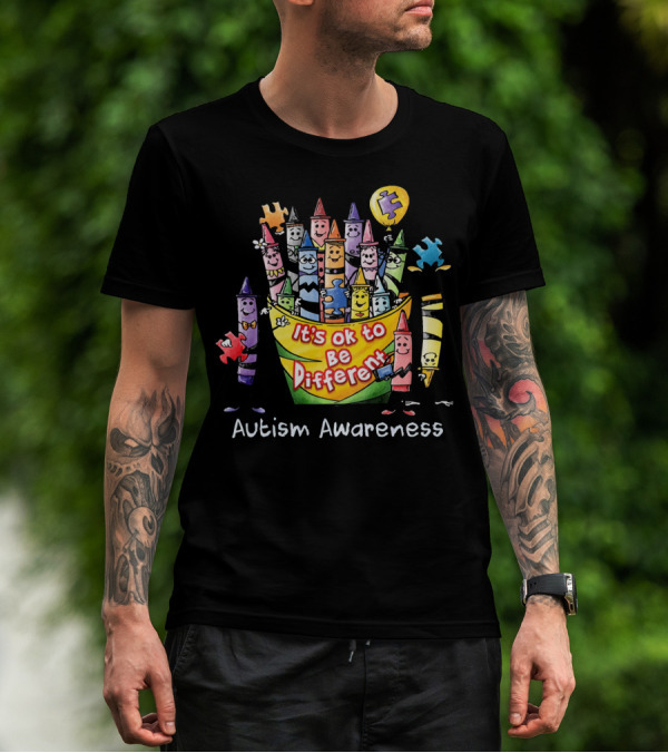 It's Ok To Be Different Autism Awareness Crayons Puzzle Balloon T-Shirt