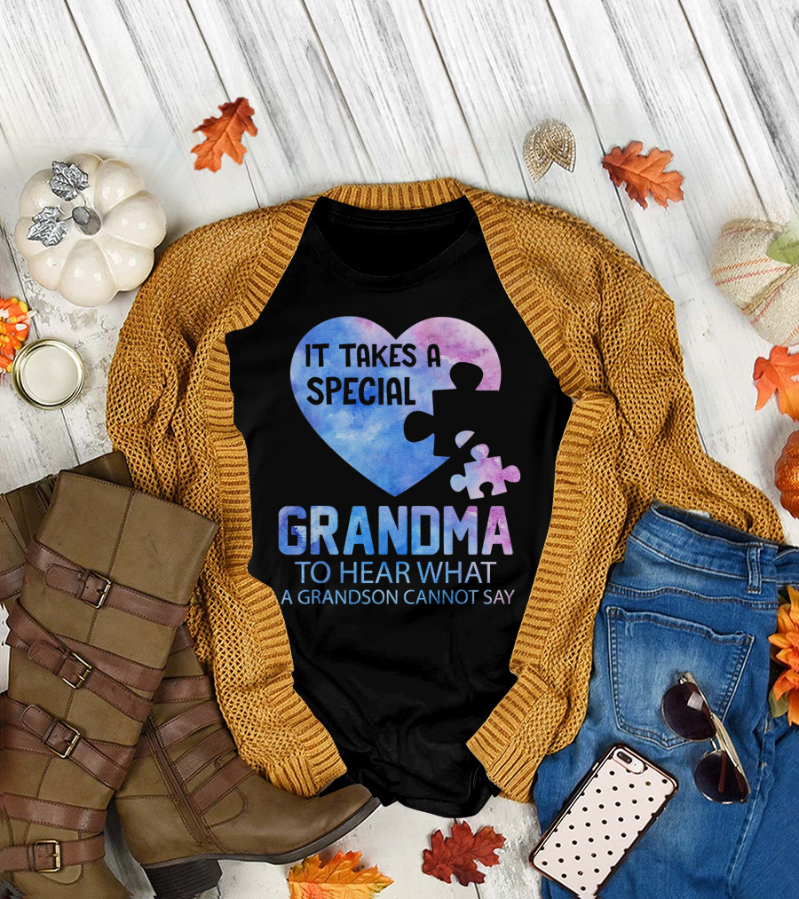 It Takes a Special Grandma to Hear What a Grandson Cannot Say Heart Puzzle Valentine T-Shirt