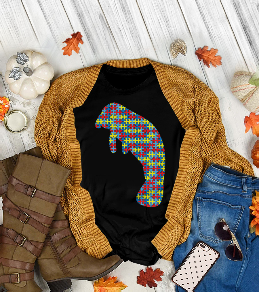 Manatee Autism Awareness Puzzle Pattern Kids Dugong T-Shirt