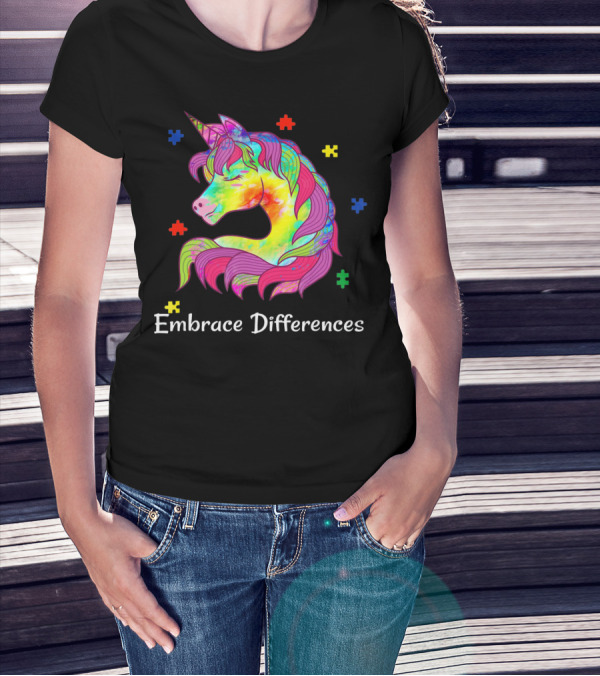 Embrace Differences Unicorn Autism Puzzle Pieces T-Shirt