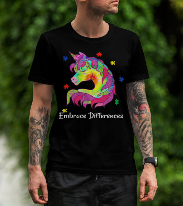 Embrace Differences Unicorn Autism Puzzle Pieces T-Shirt