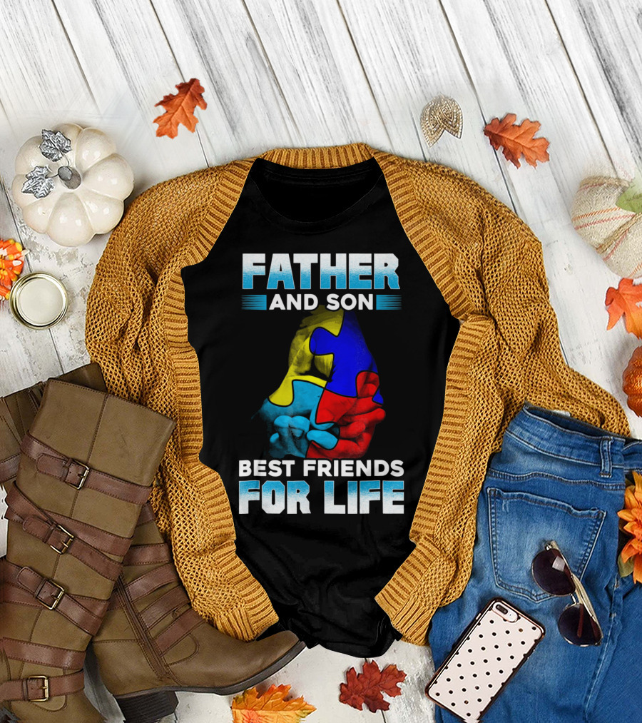 Father and Son Best Friends for Life Puzzle Autism Awareness T-Shirt
