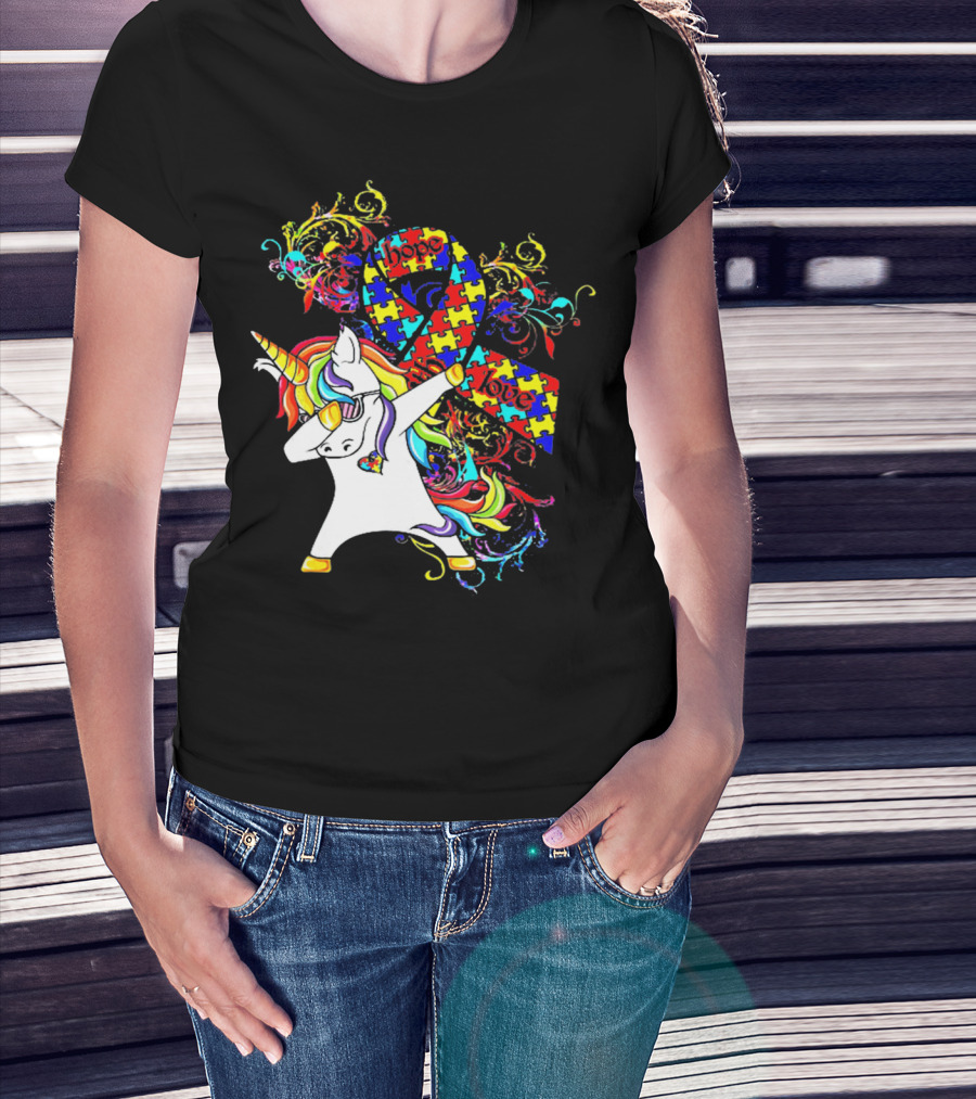 Unicorn Dabbing Hope Love Autism Awareness Puzzle T-Shirt