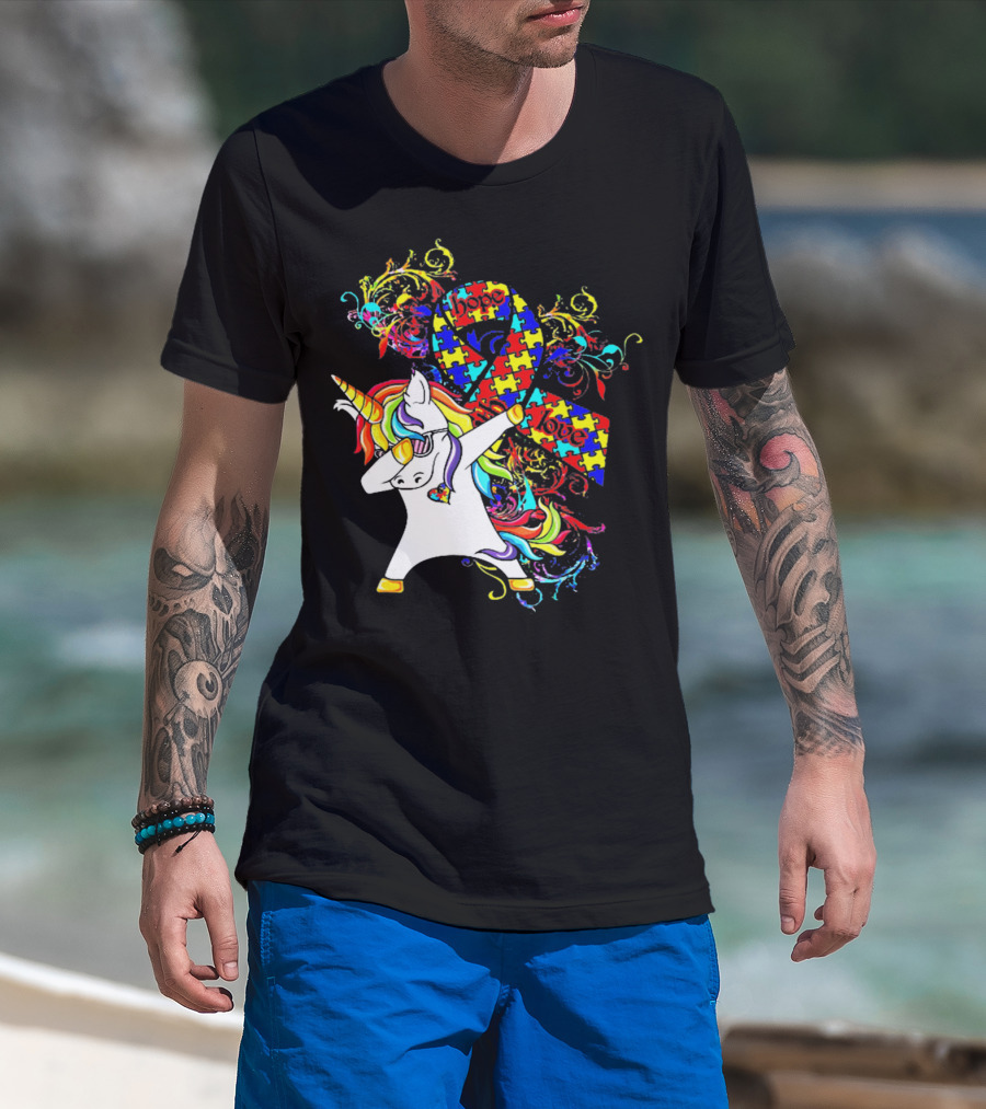 Unicorn Dabbing Hope Love Autism Awareness Puzzle T-Shirt