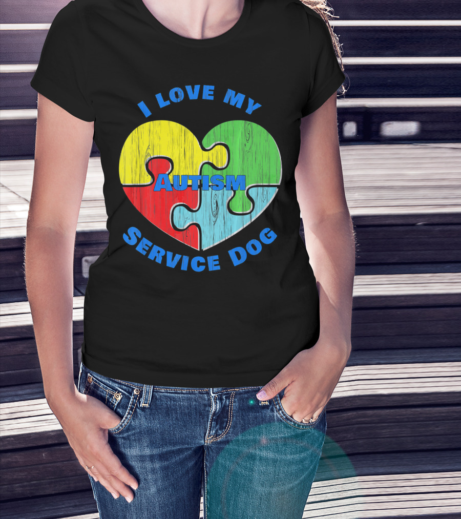 I Love My Autism Service Dog Puzzle Heart T-Shirt