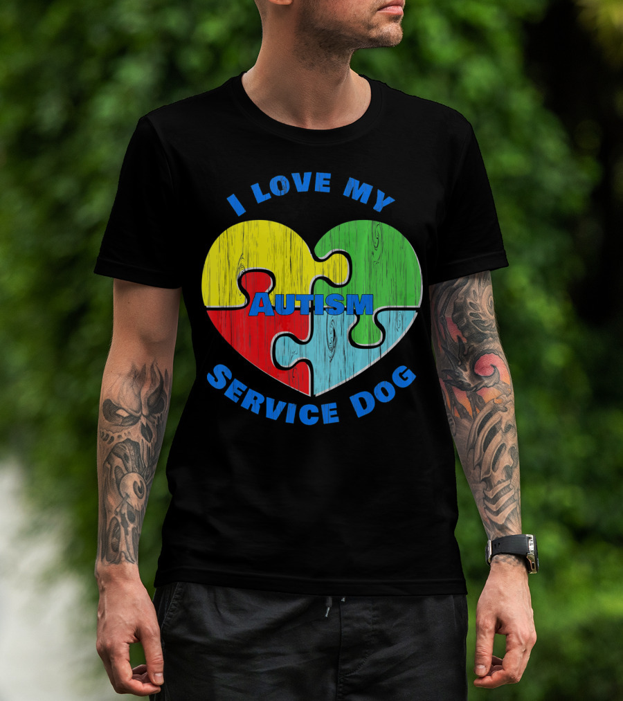 I Love My Autism Service Dog Puzzle Heart T-Shirt