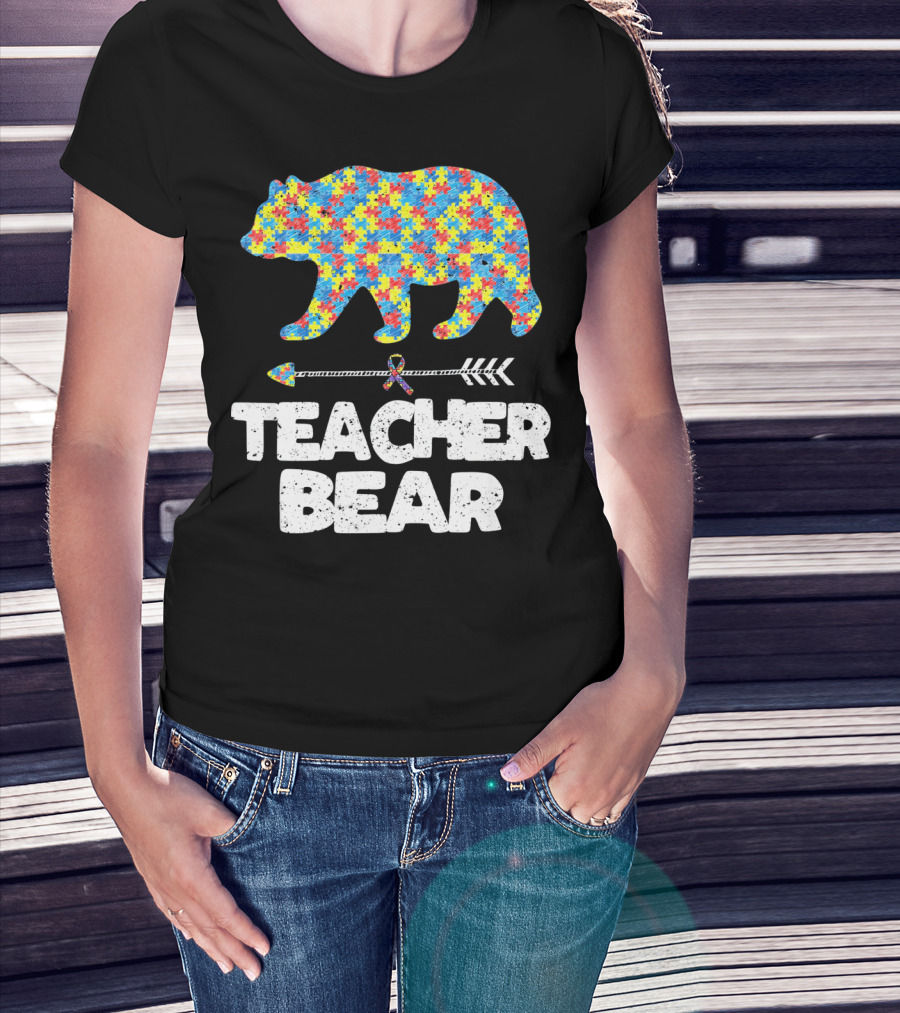 TEACHER BEAR Autism Puzzle Bear With Arrow T-Shirt
