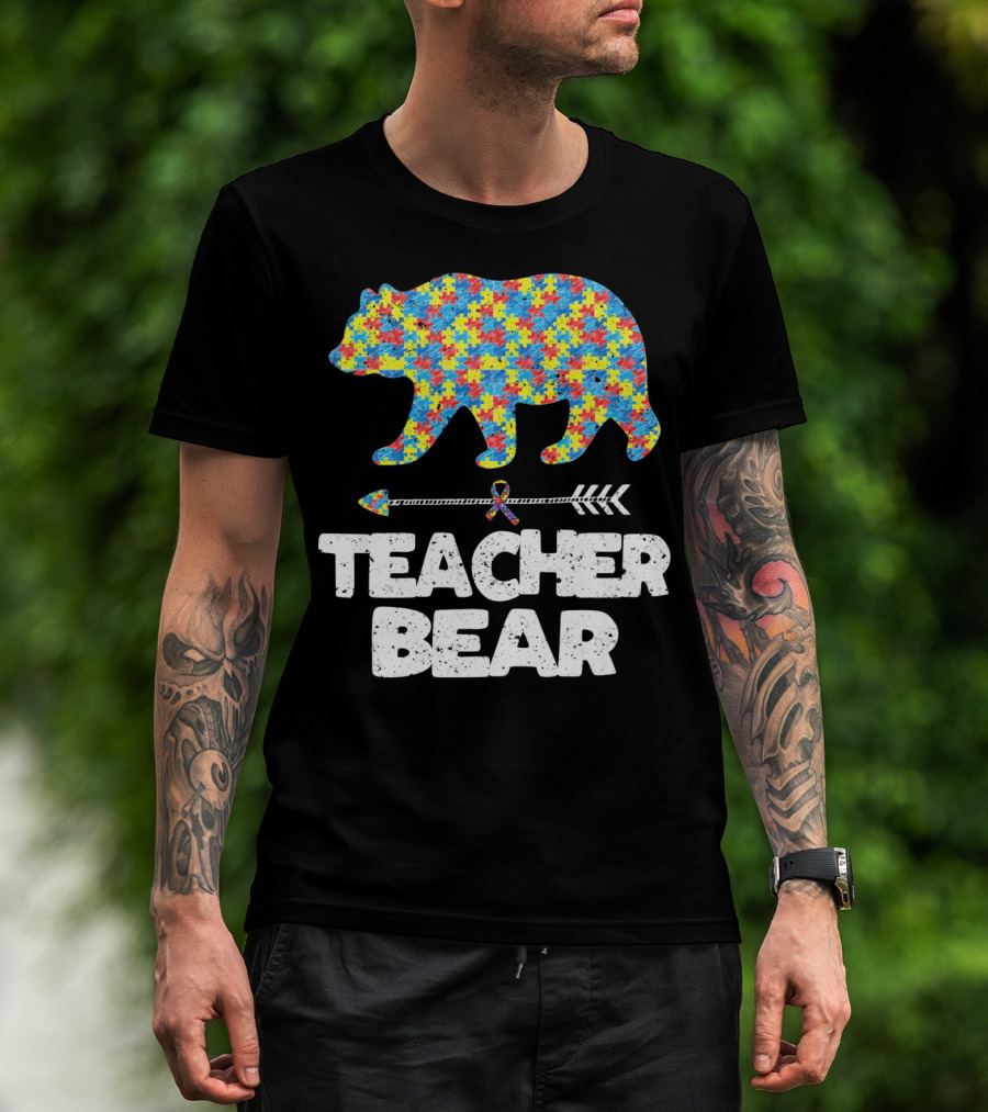 TEACHER BEAR Autism Puzzle Bear With Arrow T-Shirt