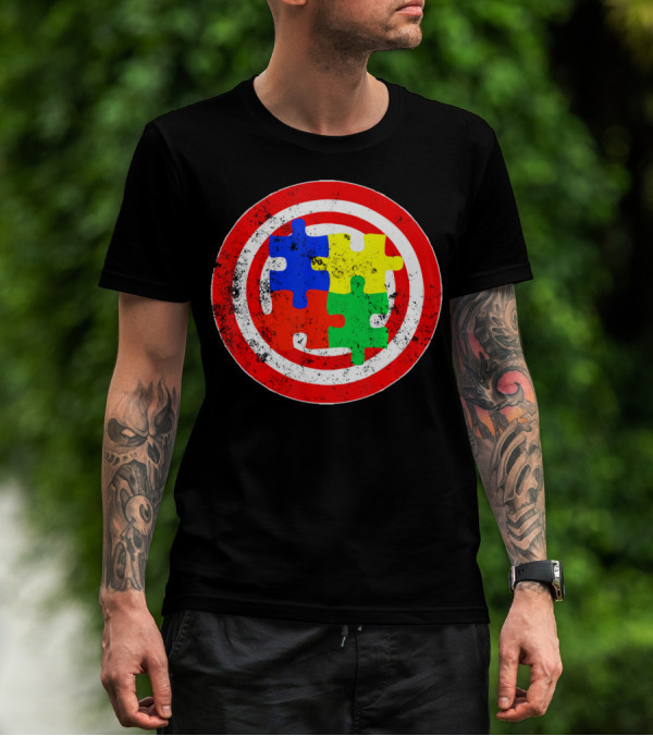 Autism Awareness Puzzle Shield Captain Autism T-Shirt