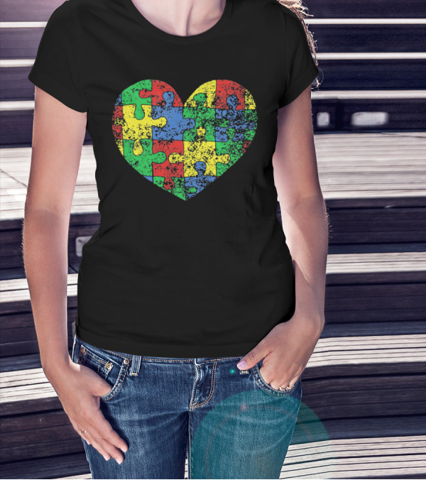 Distressed Heart Puzzle Autism T-Shirt