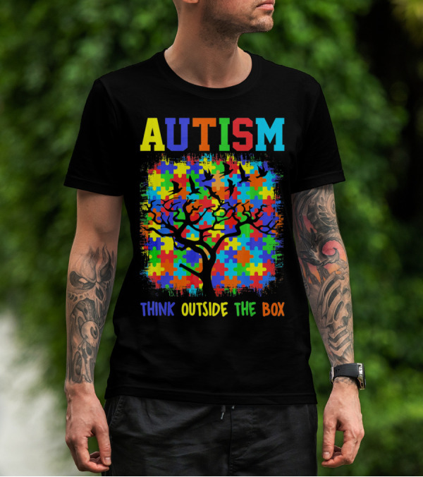 Autism Think Outside The Box Puzzle Tree T-Shirt