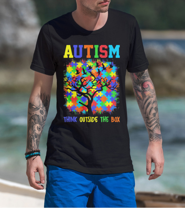 Autism Think Outside The Box Puzzle Tree T-Shirt