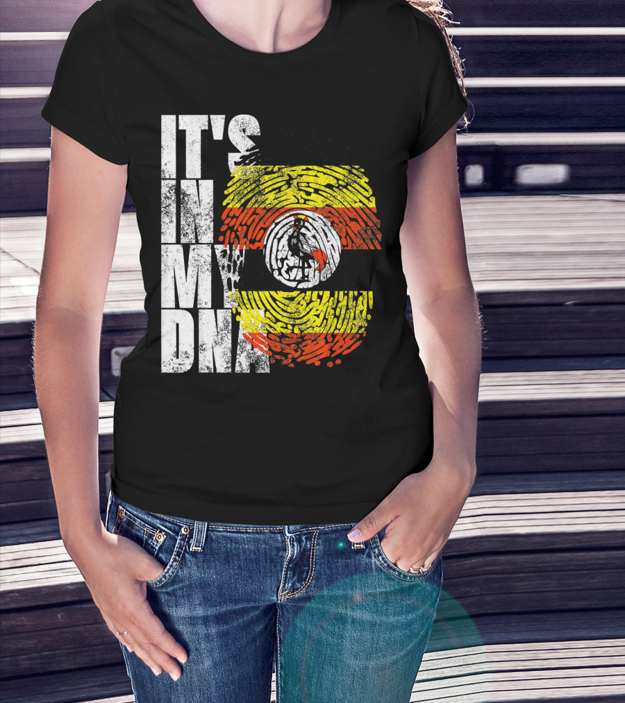It's In My DNA Uganda African American Flag Fingerprint T-Shirt