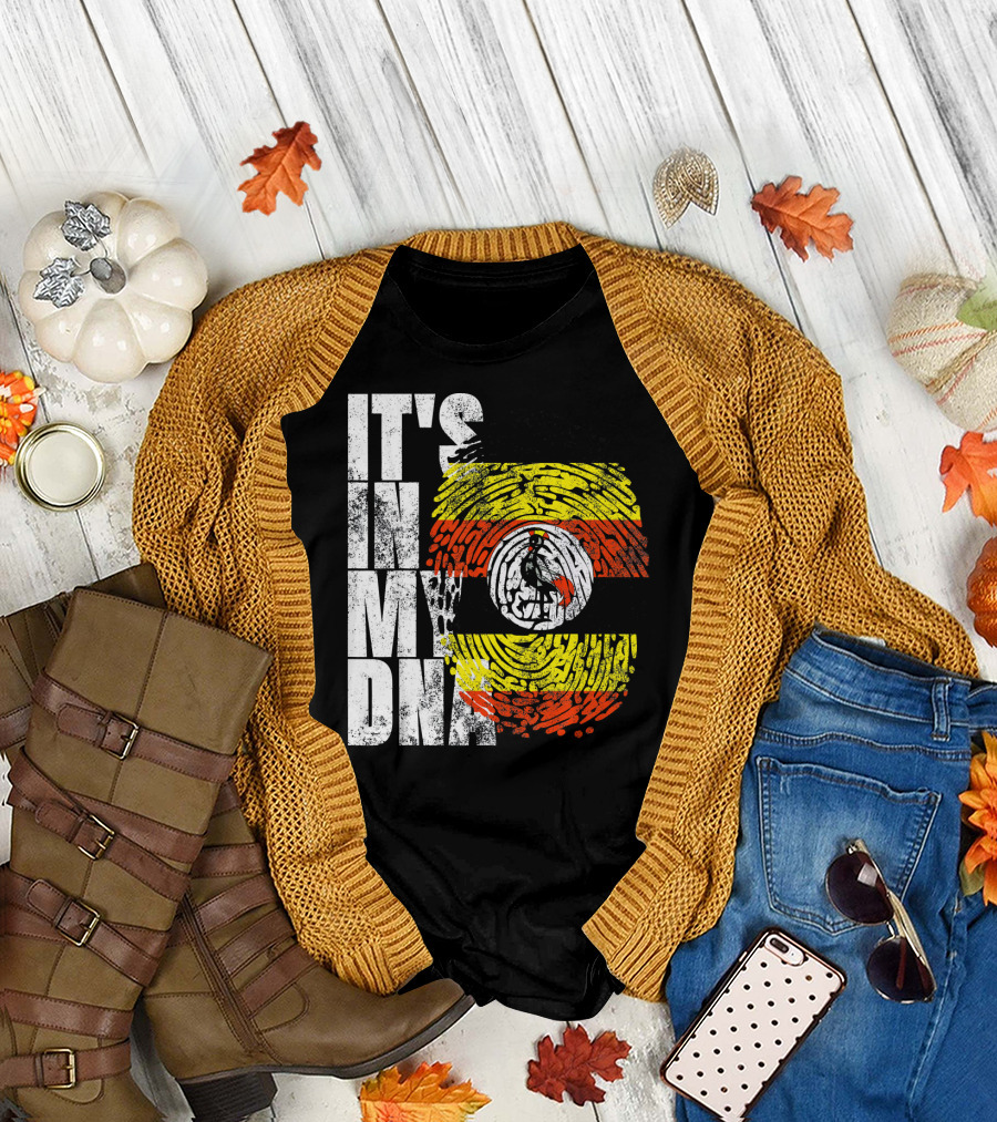 It's In My DNA Uganda African American Flag Fingerprint T-Shirt