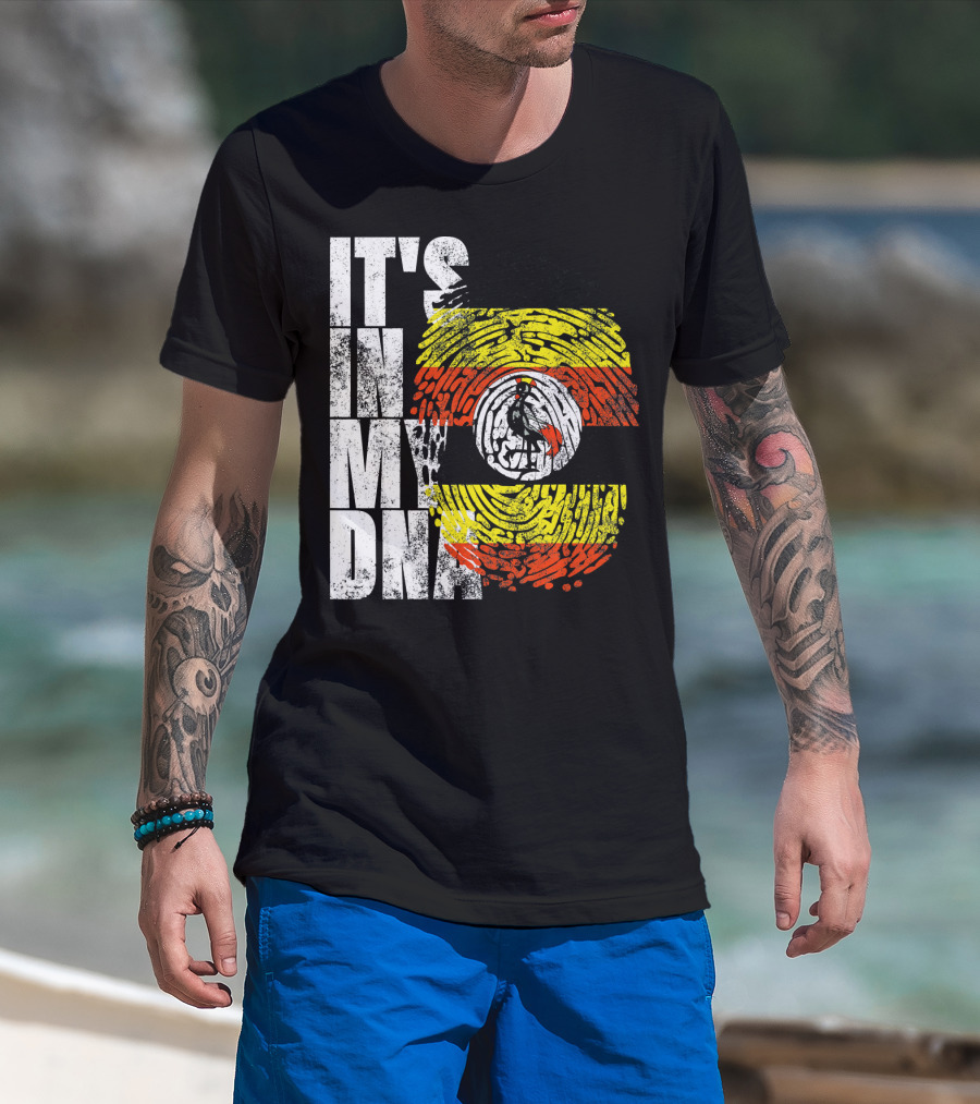 It's In My DNA Uganda African American Flag Fingerprint T-Shirt