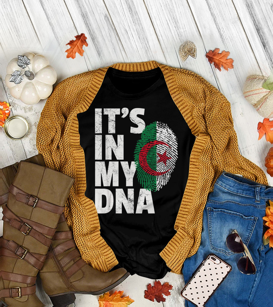IT'S IN MY DNA Algerian Algeria Flag Fingerprint T-Shirt