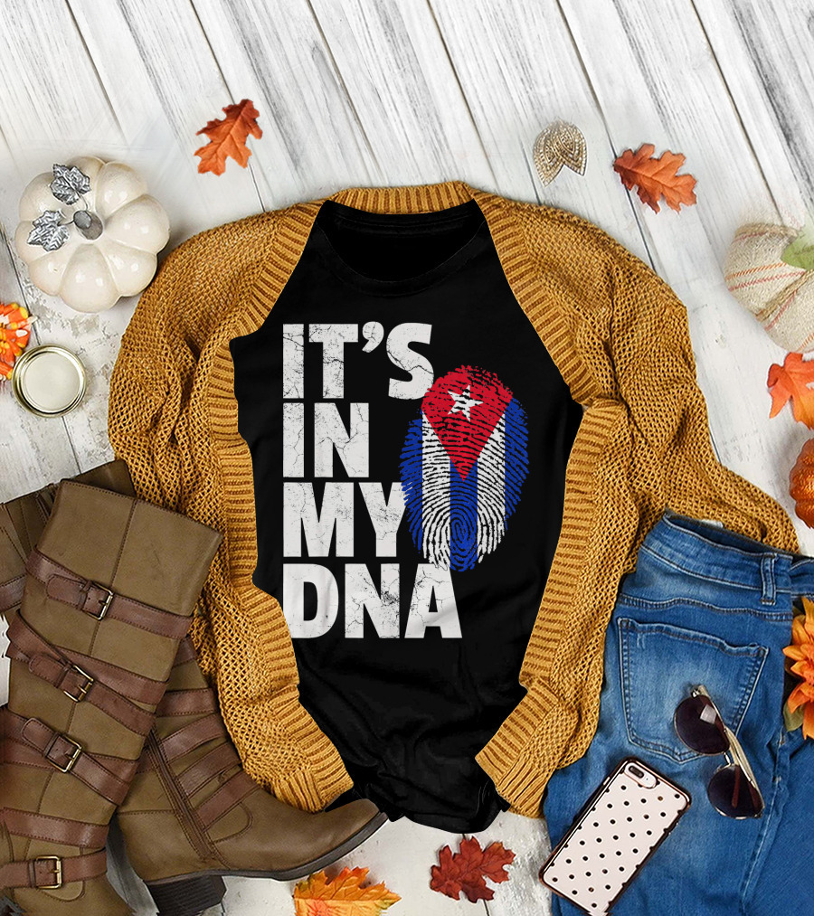 IT'S IN MY DNA Cuba Flag Cuban Pride Fingerprint T-Shirt