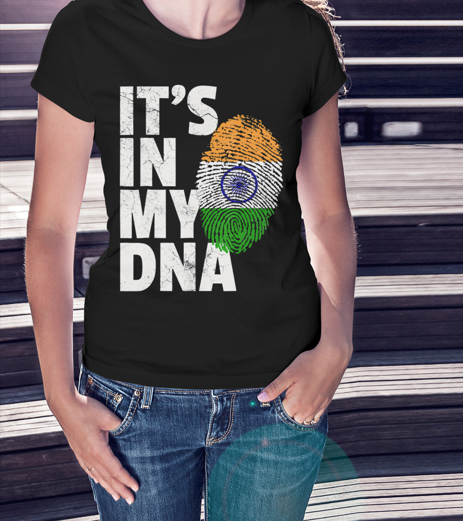 IT'S IN MY DNA India Flag Fingerprint Indian Heritage T-Shirt