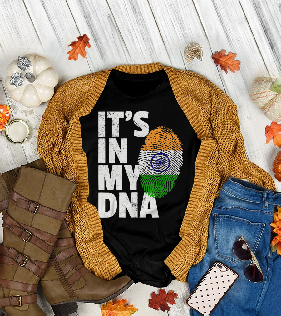 IT'S IN MY DNA India Flag Fingerprint Indian Heritage T-Shirt