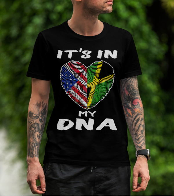 IT'S IN MY DNA USA Jamaica Fingerprint Heart T-Shirt