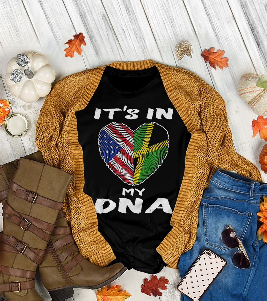 IT'S IN MY DNA USA Jamaica Fingerprint Heart T-Shirt
