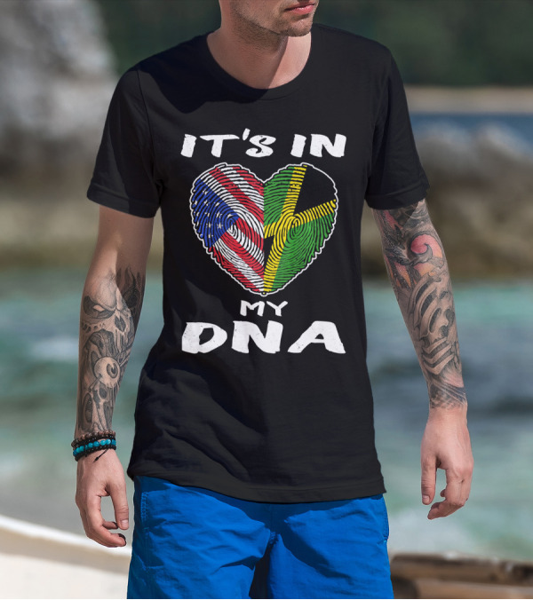 IT'S IN MY DNA USA Jamaica Fingerprint Heart T-Shirt