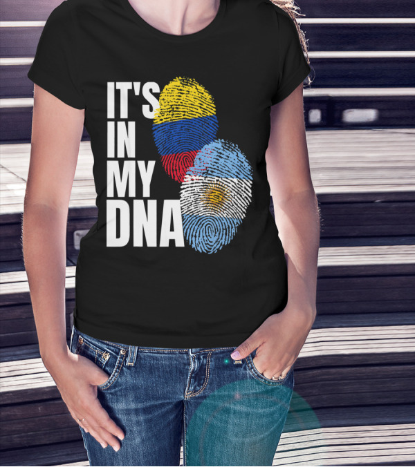 IT'S IN MY DNA Colombian And Argentinian Flags Fingerprint T-Shirt