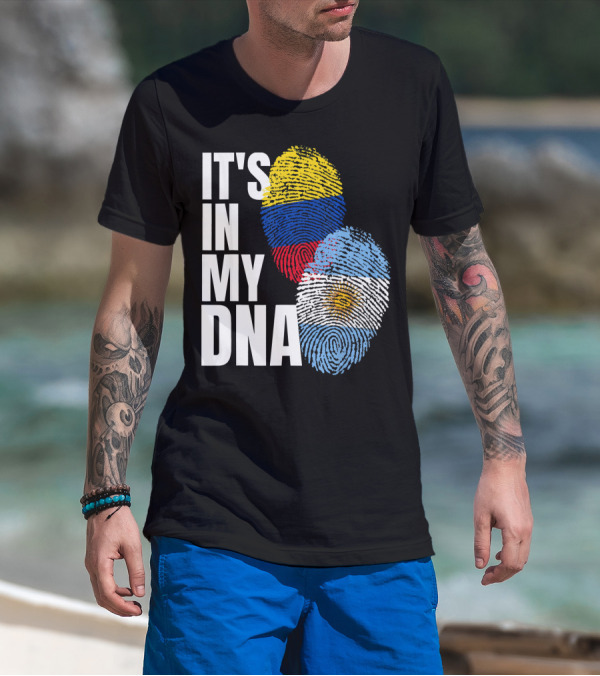 IT'S IN MY DNA Colombian And Argentinian Flags Fingerprint T-Shirt