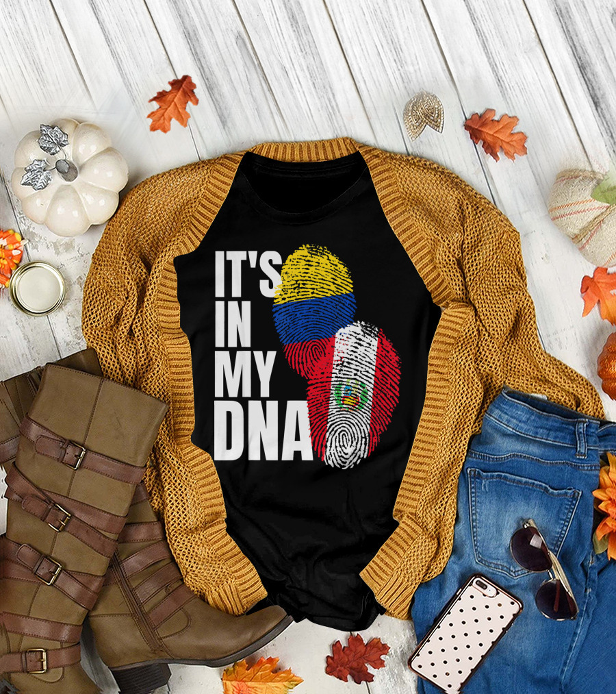 IT'S IN MY DNA Peruvian and Colombian Fingerprint Flag Heritage T-Shirt