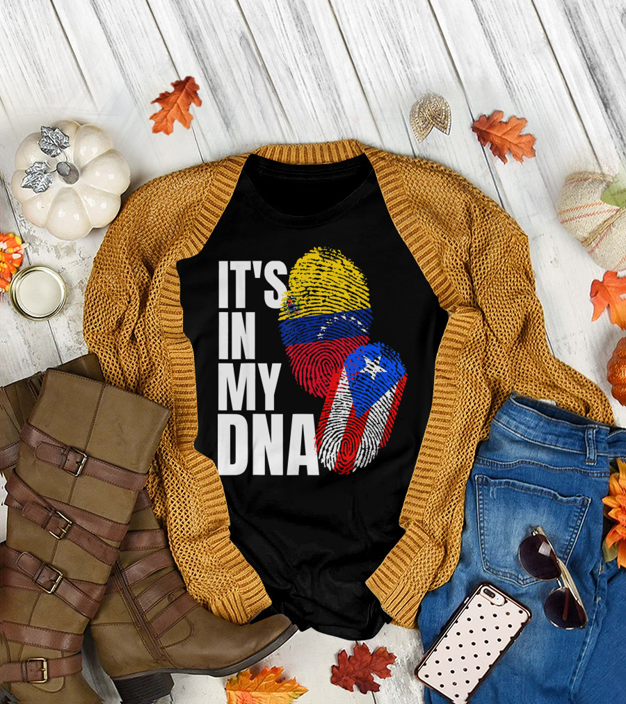 It's In My DNA Venezuelan And Boricua Flag Fingerprints T-Shirt