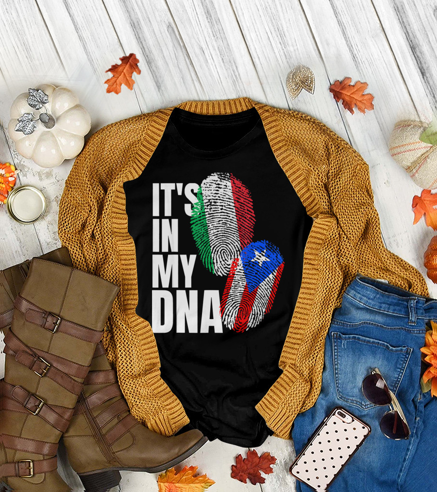 IT'S IN MY DNA Italian Puerto Rican Fingerprint Flag Mix T-Shirt