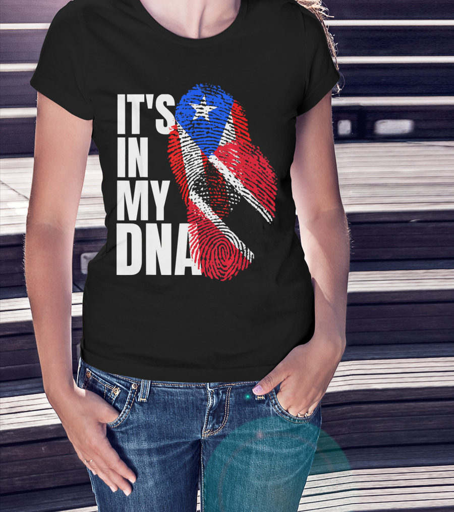 Trinidadian And Boricua Mix It's In My DNA Flag Fingerprint T-Shirt
