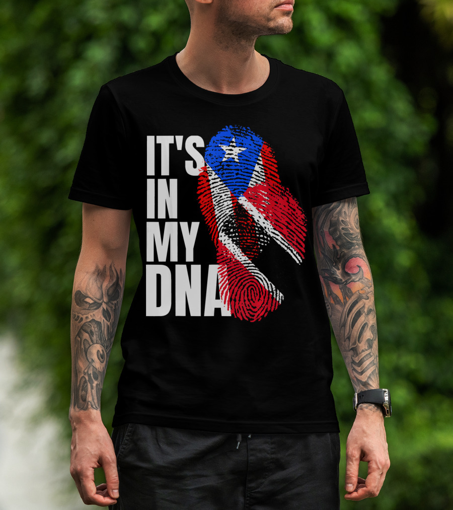 Trinidadian And Boricua Mix It's In My DNA Flag Fingerprint T-Shirt