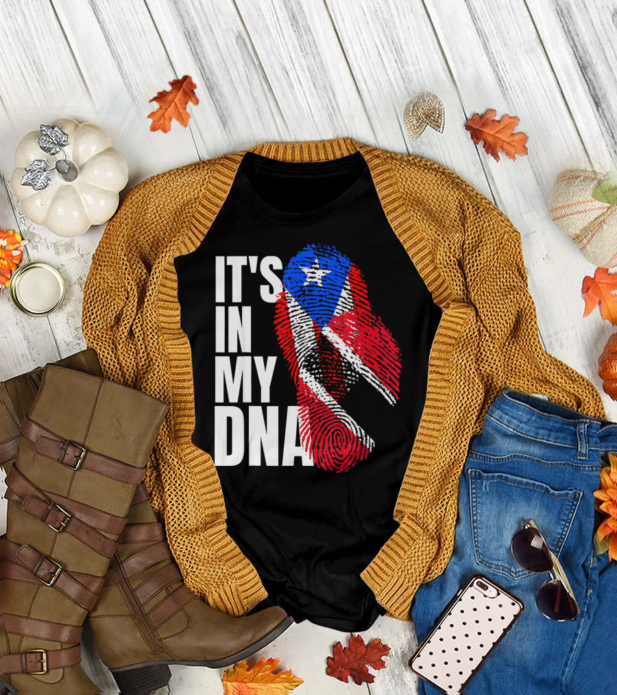 Trinidadian And Boricua Mix It's In My DNA Flag Fingerprint T-Shirt