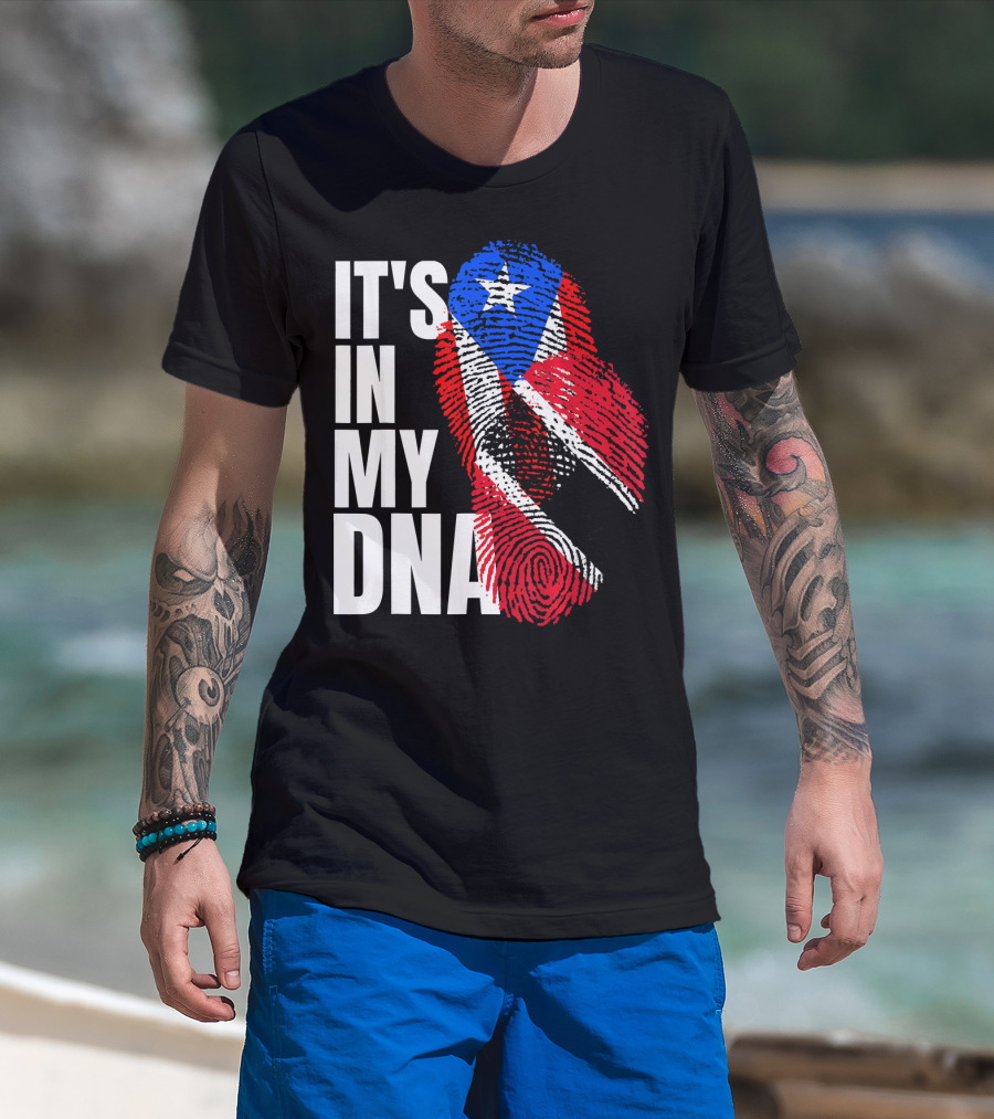 Trinidadian And Boricua Mix It's In My DNA Flag Fingerprint T-Shirt