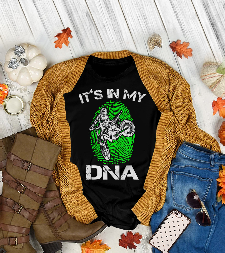 Motocross It's in My DNA Green Dirt Bike Fingerprint Rider T-Shirt