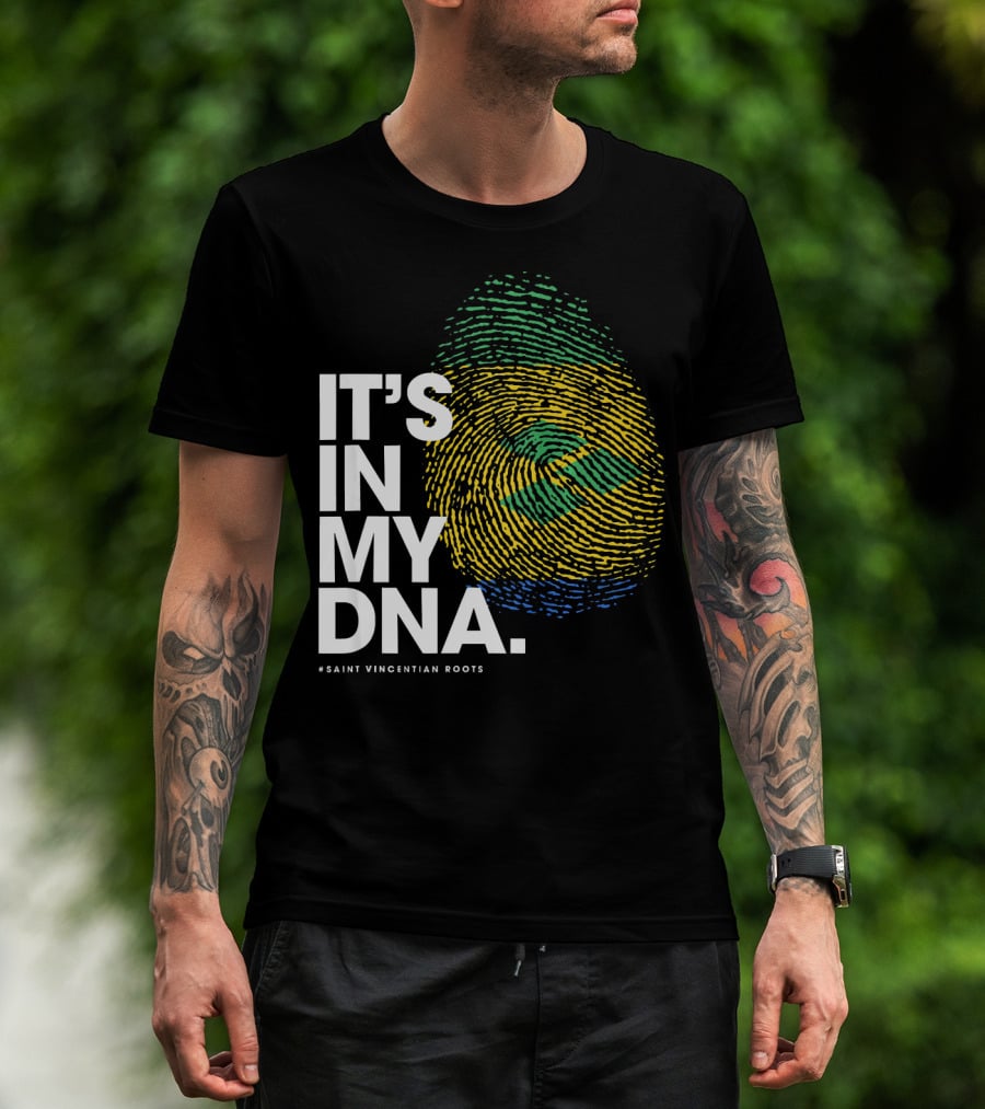IT'S IN MY DNA Saint Vincentian Roots Fingerprint Flag Colors T-Shirt
