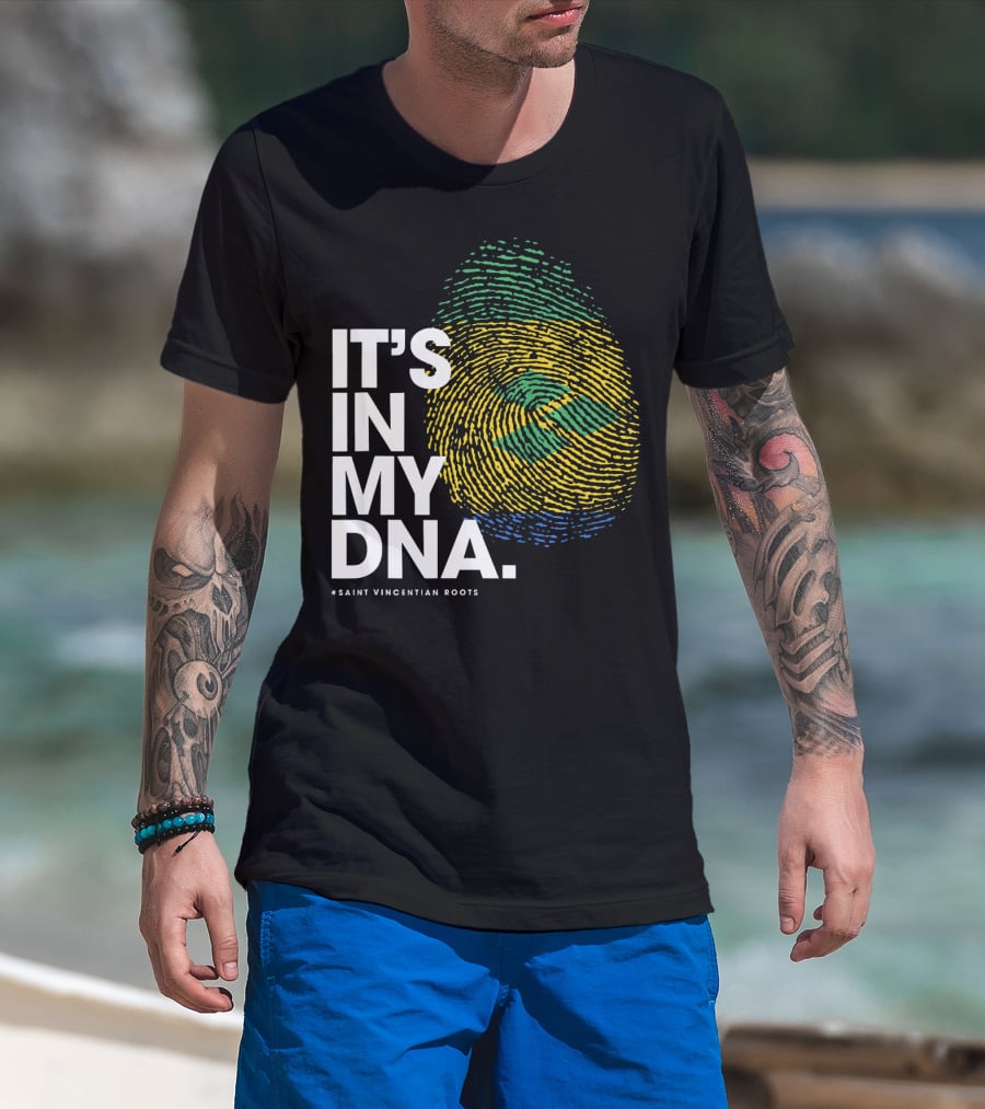 IT'S IN MY DNA Saint Vincentian Roots Fingerprint Flag Colors T-Shirt