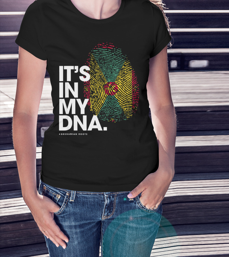 IT'S IN MY DNA Grenadian Roots Flag Fingerprint T-Shirt