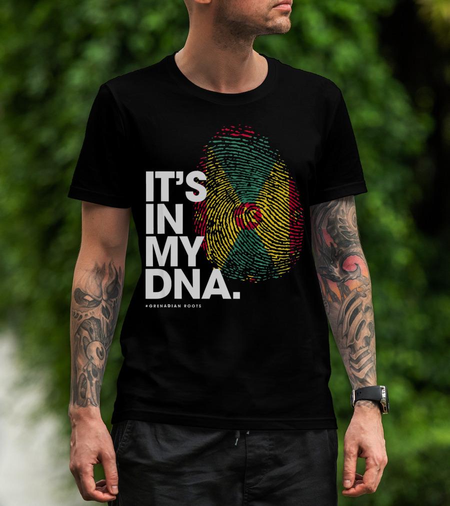 IT'S IN MY DNA Grenadian Roots Flag Fingerprint T-Shirt
