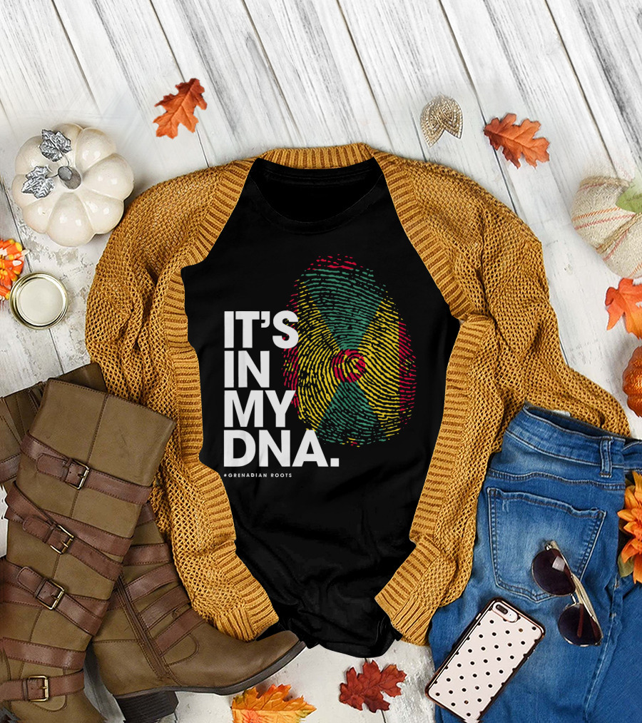 IT'S IN MY DNA Grenadian Roots Flag Fingerprint T-Shirt