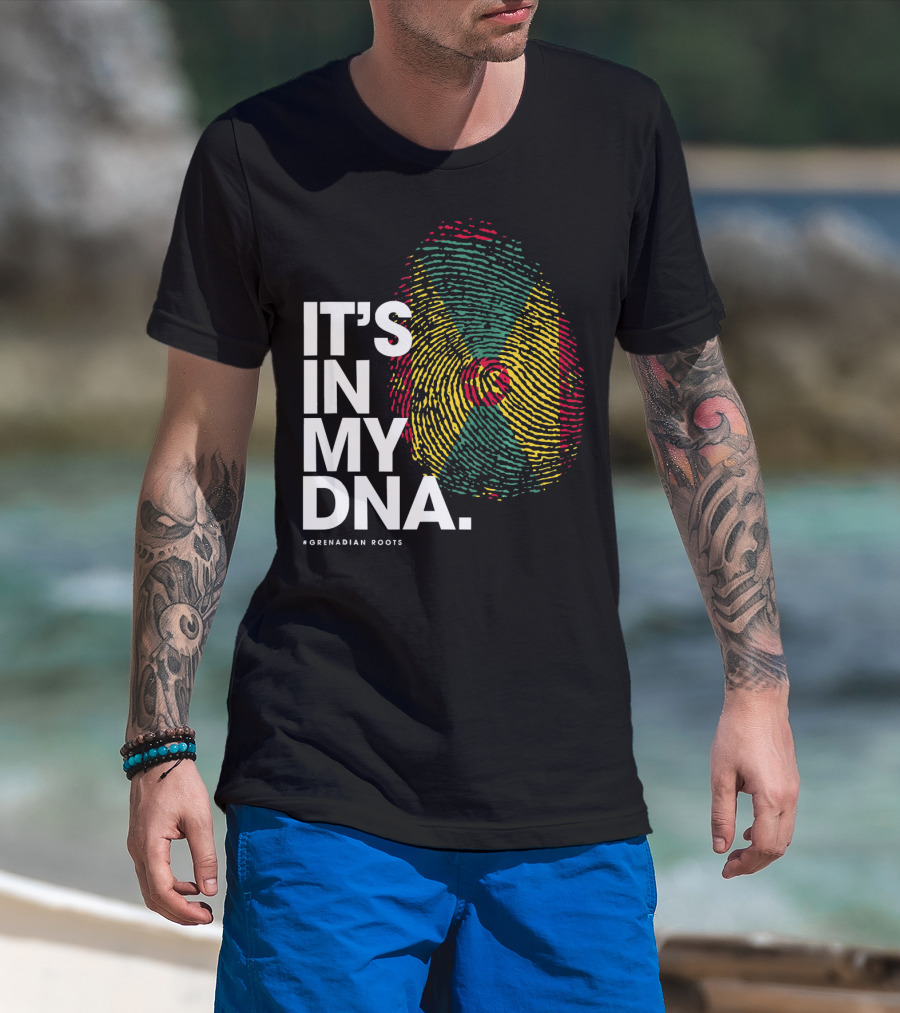 IT'S IN MY DNA Grenadian Roots Flag Fingerprint T-Shirt