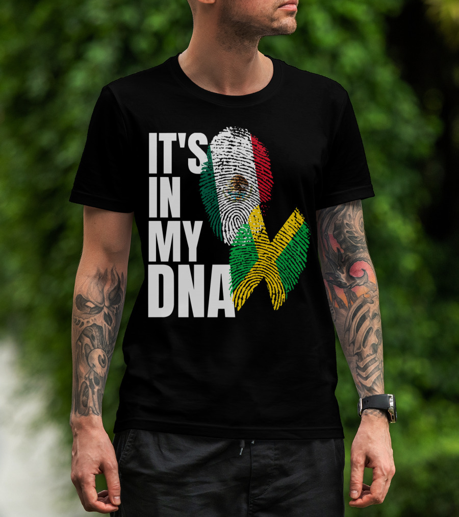 It's In My DNA Jamaican Mexican Flag Fingerprint Heritage T-Shirt